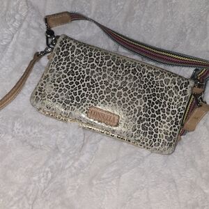 Consuela Leopard Print Wristlet with Multicolor Strap